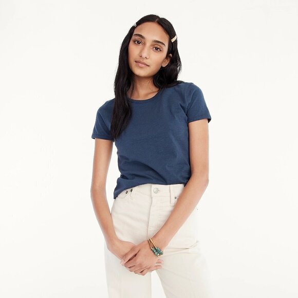 J. Crew Tops - 💙 J.Crew Navy Deep Midnight Cropped Organic Slub Cotton T-Shirt Classic 💙